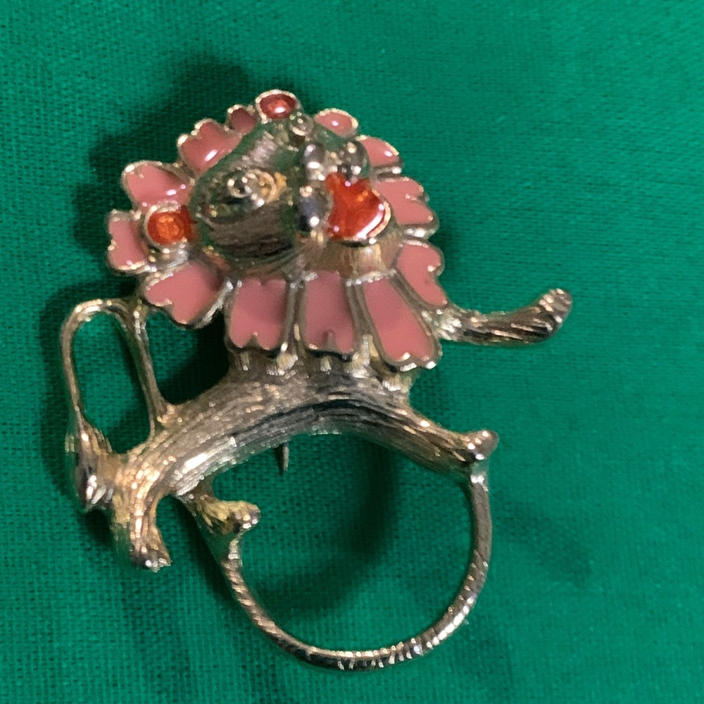 Silver and Pink Floral Brooch